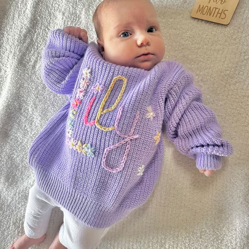 Baby Sweater Hand Embroidered Name and Monogram