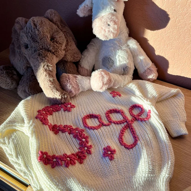 Baby Sweater Hand Embroidered Name and Monogram