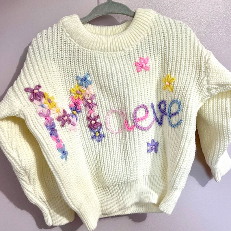 Baby Sweater Hand Embroidered Name and Monogram