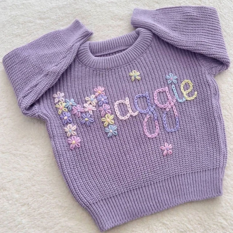 Baby Sweater Hand Embroidered Name and Monogram