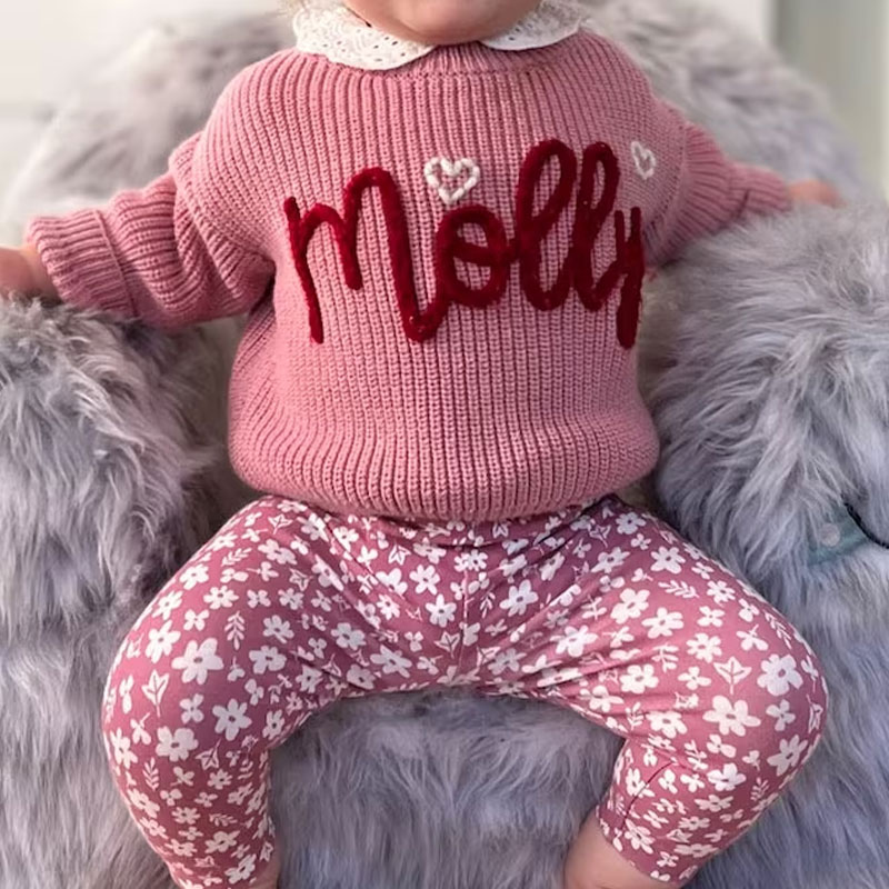 Baby Valentine's Day Outfit Hand Embroidered Sweater