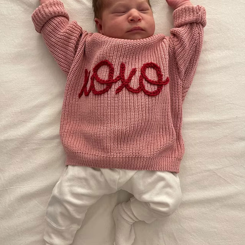Baby Valentine's Day Outfit Hand Embroidered Sweater