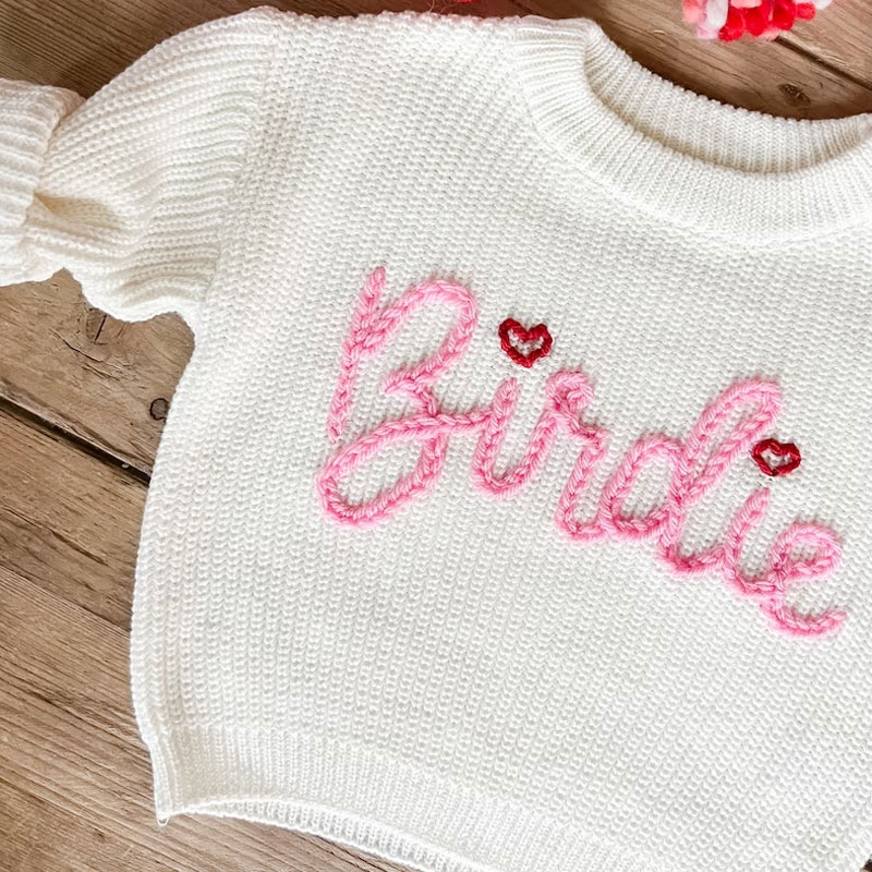 Baby Valentine's Day Outfit Hand Embroidered Sweater