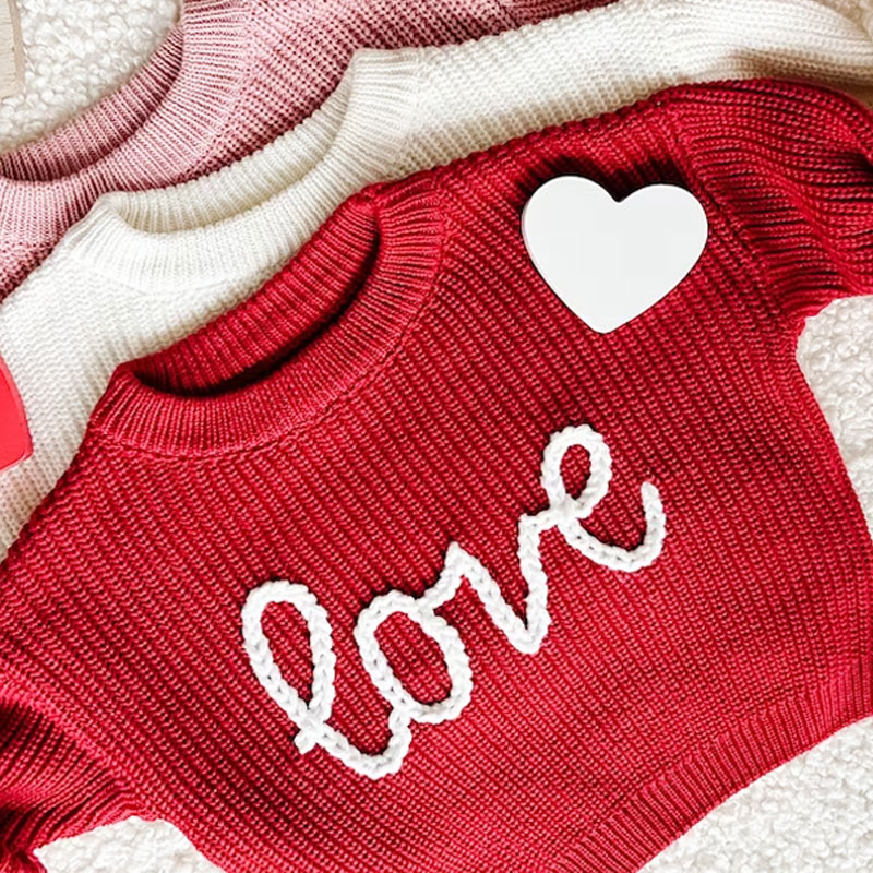 Baby Valentine's Day Outfit Hand Embroidered Sweater