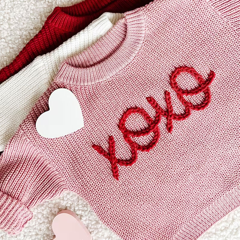 Baby Valentine's Day Outfit Hand Embroidered Sweater