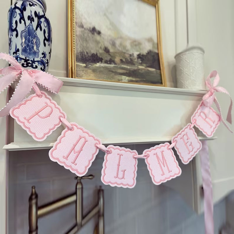 Baby gingham embroidered name banner