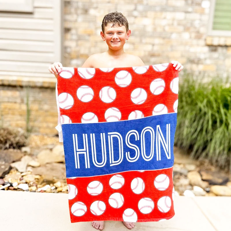 Baseball Theme Personalized Kids Beach Towels