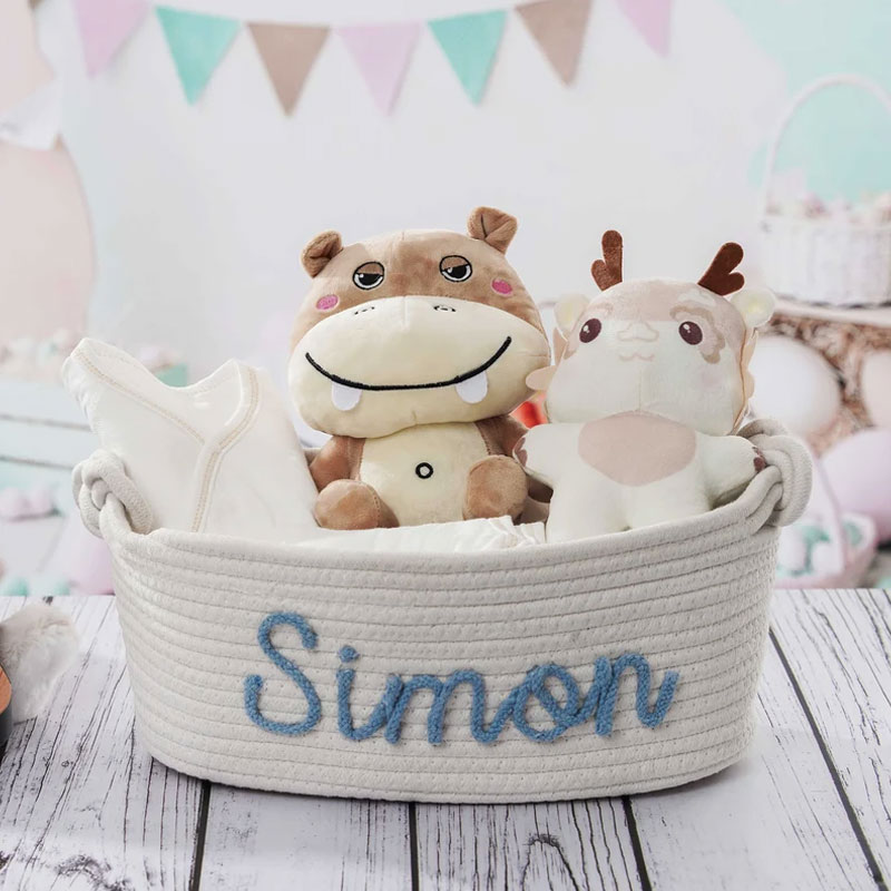 Personalized Toys Storage with Multi-Colour Knitted Yarn Name