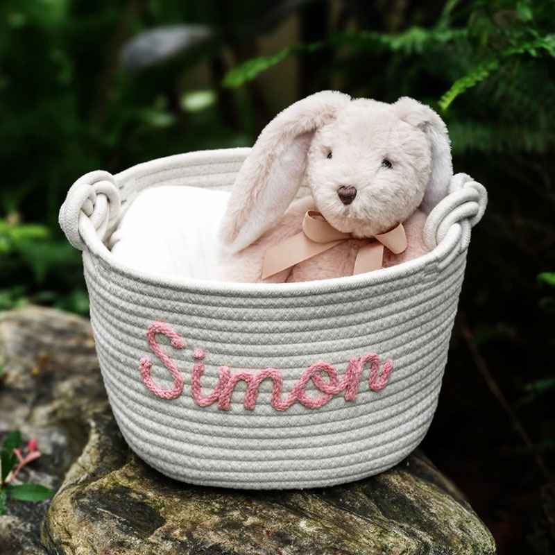 Personalized Toys Storage with Multi-Colour Knitted Yarn Name