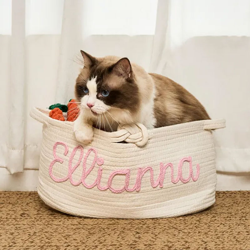 Personalized Toys Storage with Multi-Colour Knitted Yarn Name