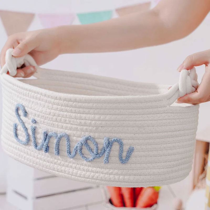 Personalized Toys Storage with Multi-Colour Knitted Yarn Name