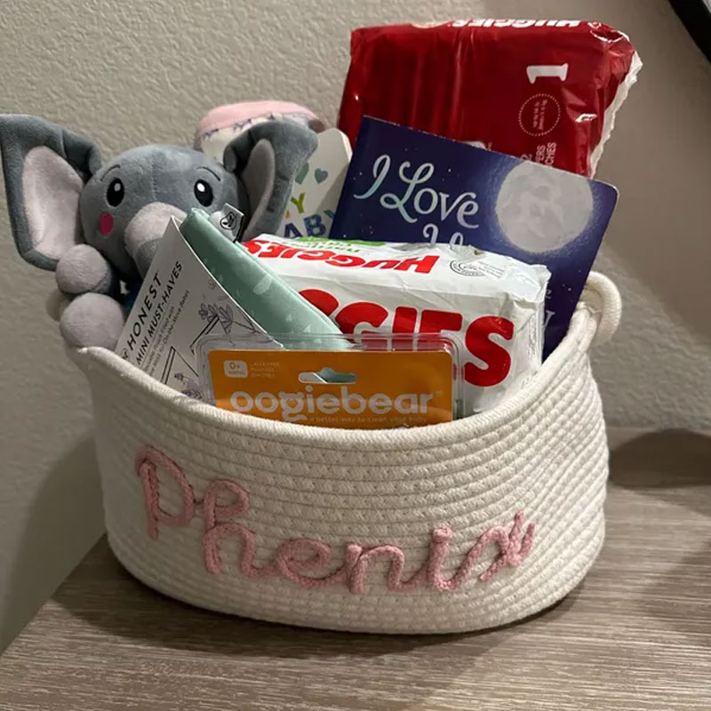 Personalized Toys Storage with Multi-Colour Knitted Yarn Name
