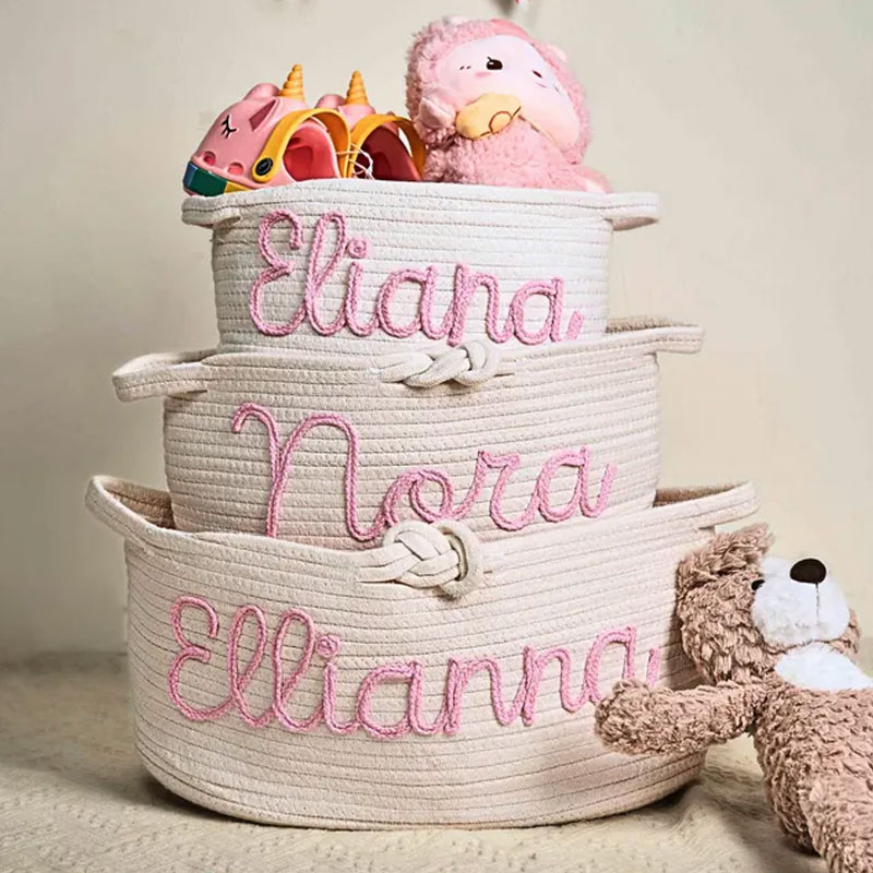 Personalized Toys Storage with Multi-Colour Knitted Yarn Name