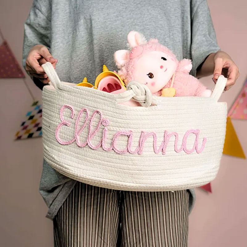 Personalized Toys Storage with Multi-Colour Knitted Yarn Name