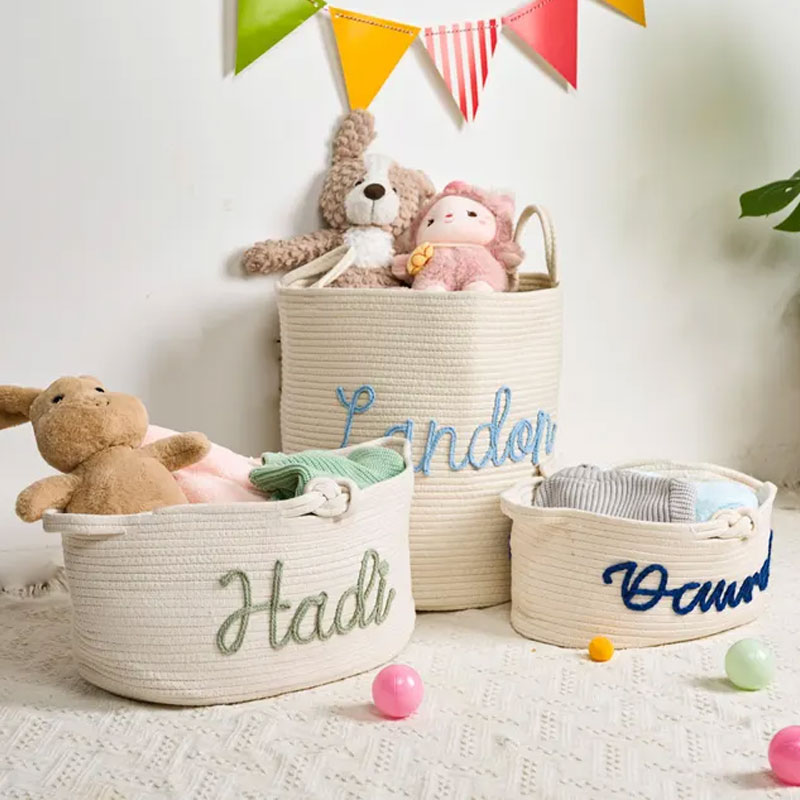 Personalized Toys Storage with Multi-Colour Knitted Yarn Name
