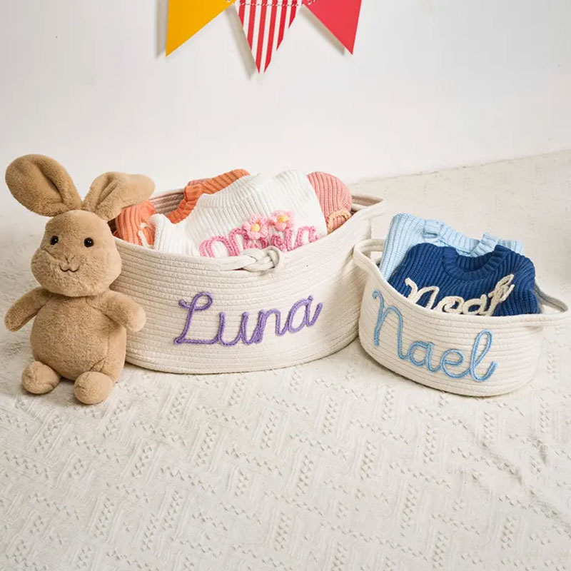 Personalized Toys Storage with Multi-Colour Knitted Yarn Name