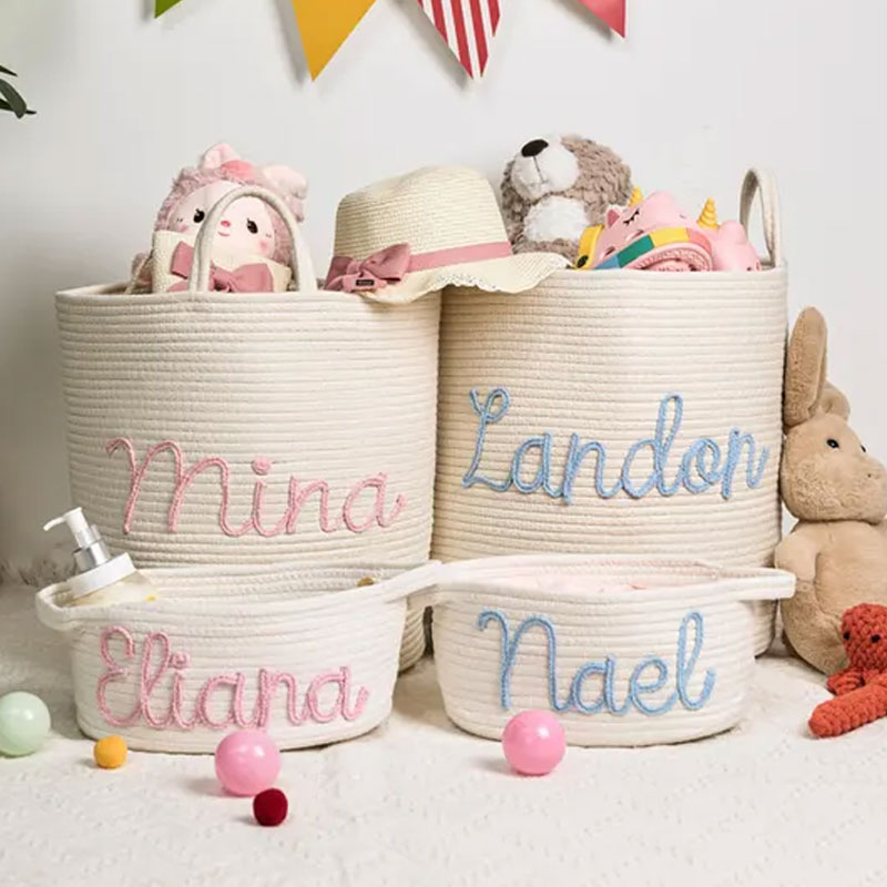 Personalized Toys Storage with Multi-Colour Knitted Yarn Name