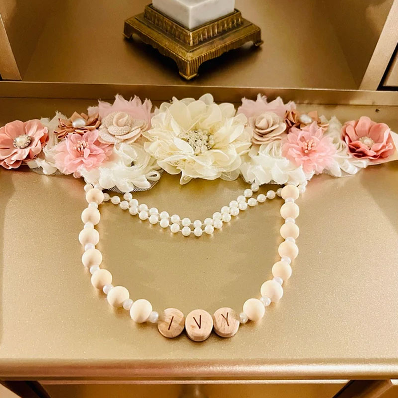 Blush Pink Baby Girl Shower Maternity Flower Sash