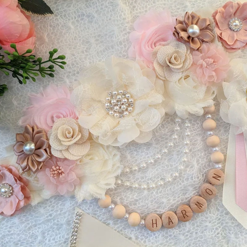 Blush Pink Baby Girl Shower Maternity Flower Sash