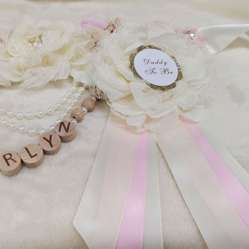 Blush Pink Baby Girl Shower Maternity Flower Sash