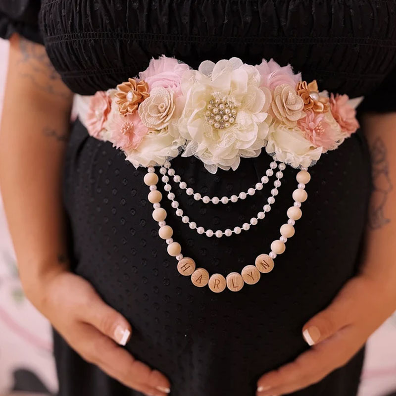 Blush Pink Baby Girl Shower Maternity Flower Sash