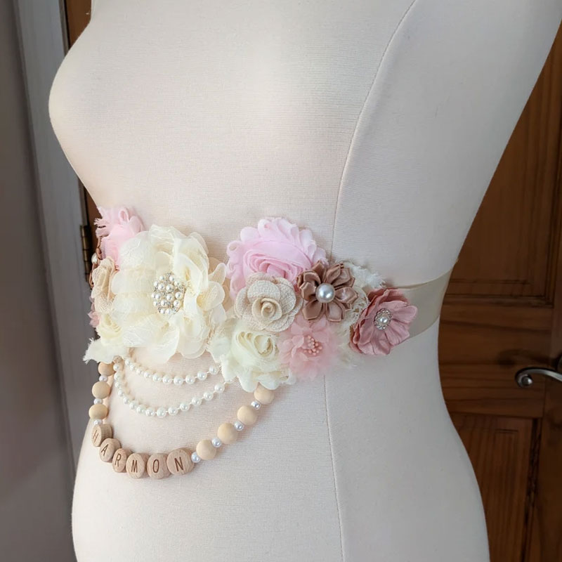Blush Pink Baby Girl Shower Maternity Flower Sash