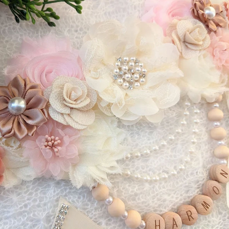 Blush Pink Baby Girl Shower Maternity Flower Sash