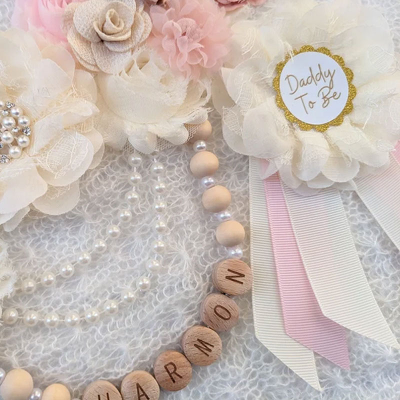 Blush Pink Baby Girl Shower Maternity Flower Sash