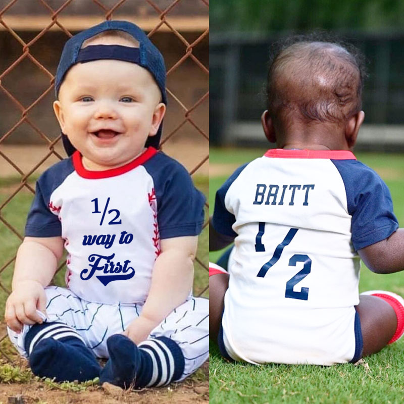 Boys 1/2 Way To First Birthday Baseball Outfit Set