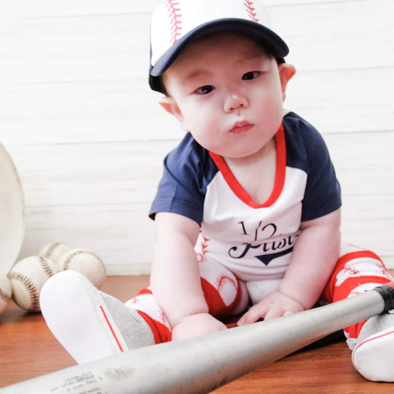 Boys 1/2 Way To First Birthday Baseball Outfit Set