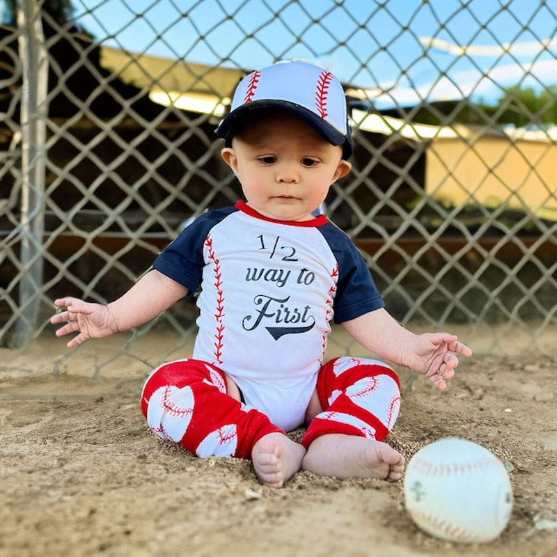 Boys 1/2 Way To First Birthday Baseball Outfit Set