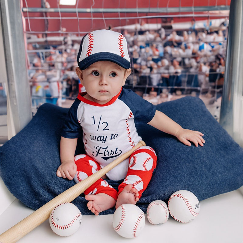 Boys 1/2 Way To First Birthday Baseball Outfit Set