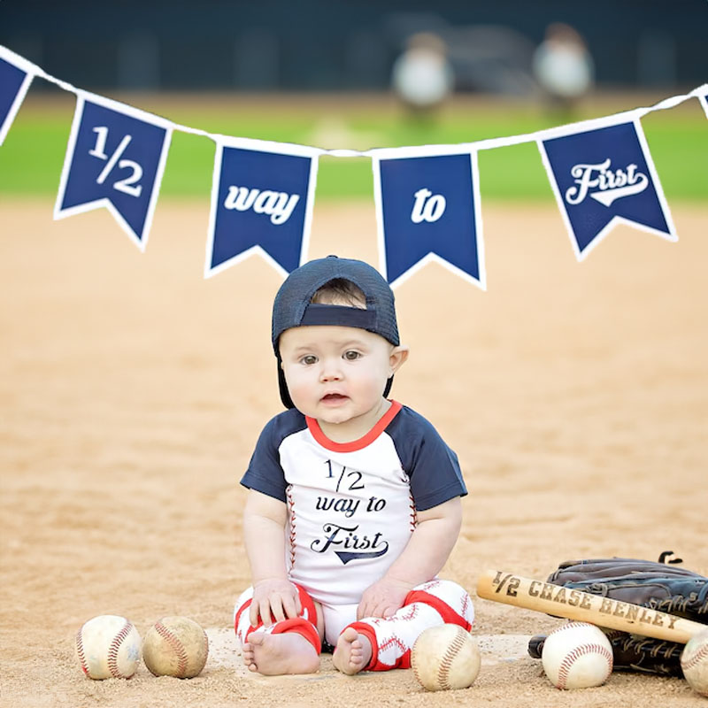 Boys 1/2 Way To First Birthday Baseball Outfit Set