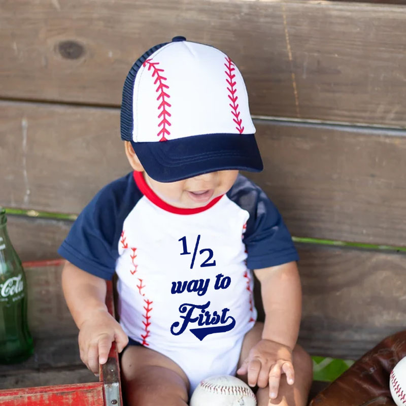 Boys 1/2 Way To First Birthday Baseball Outfit Set