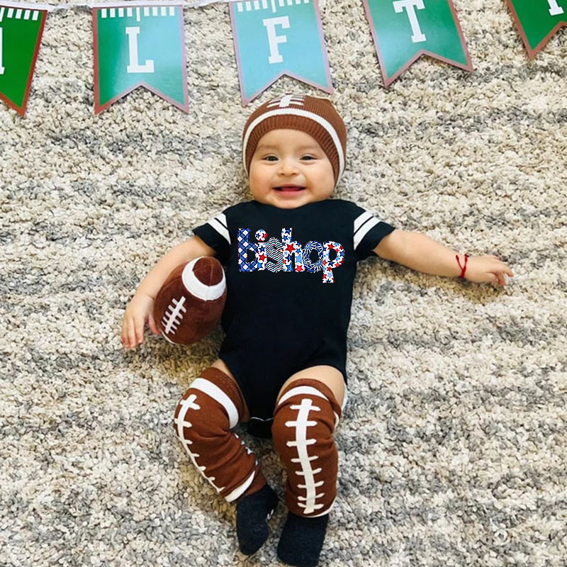 Boys Half Birthday Football July 4th Name Outfit Set