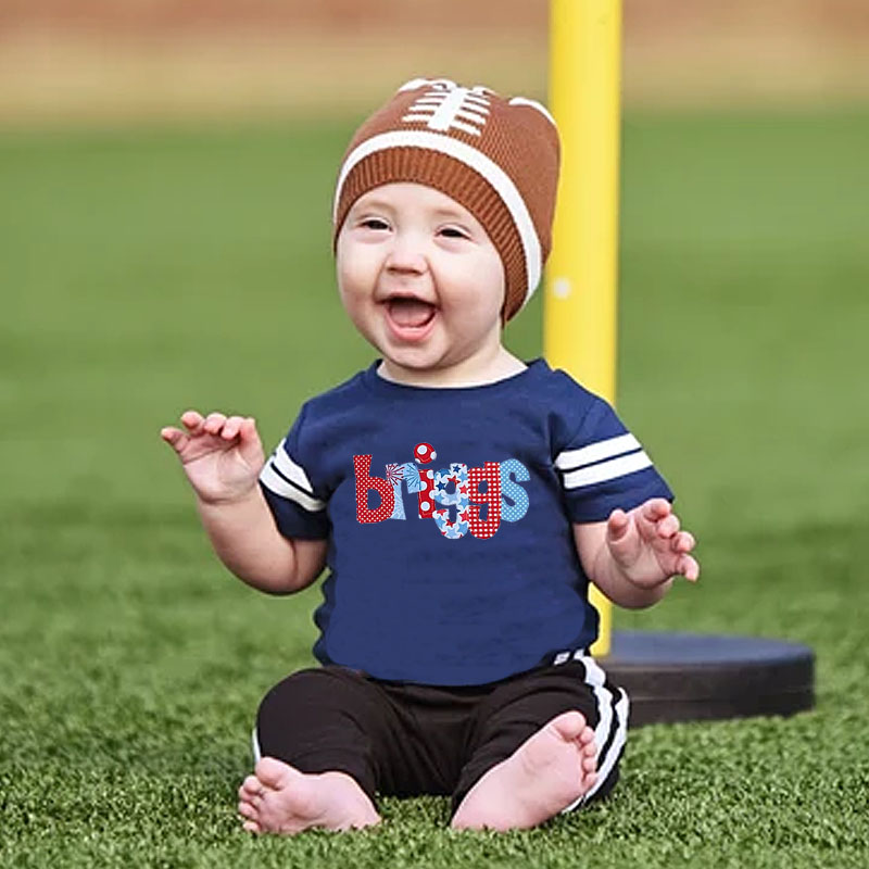 Boys Half Birthday Football July 4th Name Outfit Set