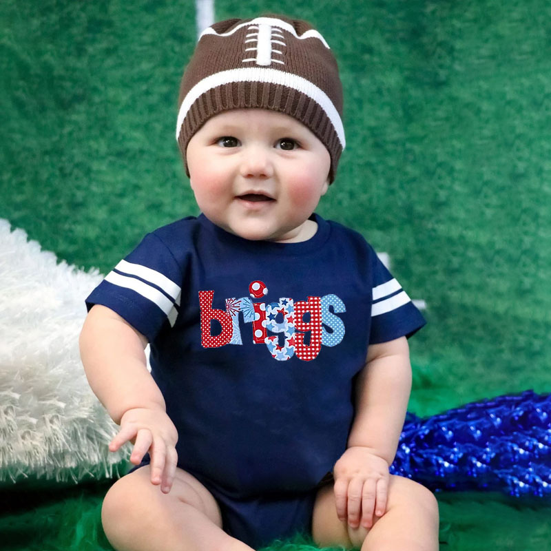 Boys Half Birthday Football July 4th Name Outfit Set