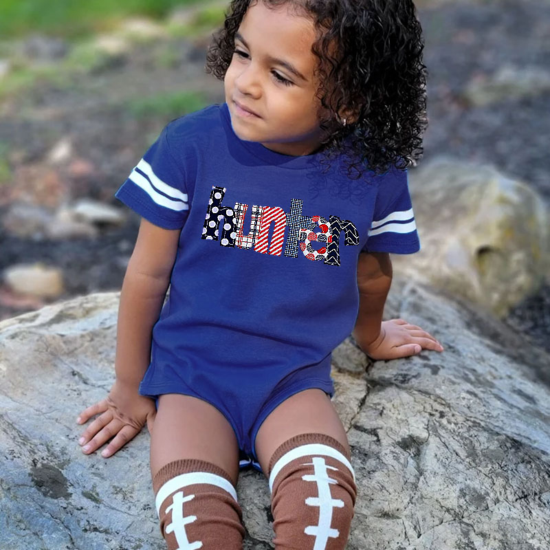 Boys Half Birthday Football July 4th Name Outfit Set