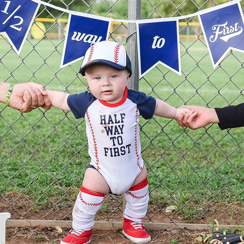 Boys Half Birthday Personalized Baseball Outfit Set