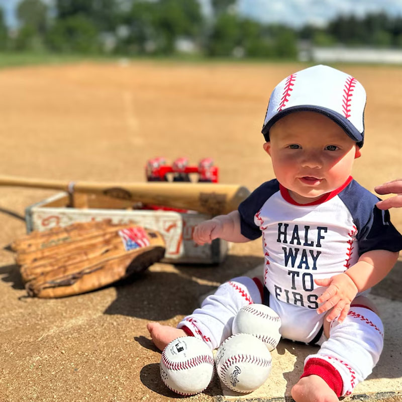 Boys Half Birthday Personalized Baseball Outfit Set