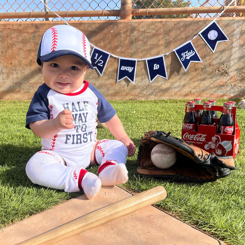 Boys Half Birthday Personalized Baseball Outfit Set