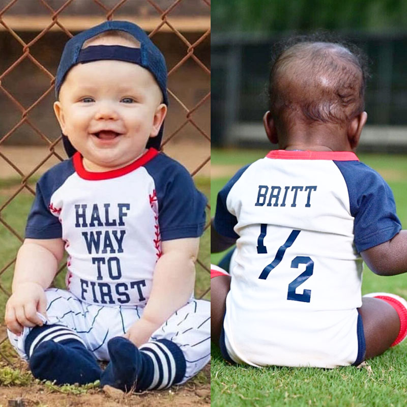 Boys Half Birthday Personalized Baseball Outfit Set