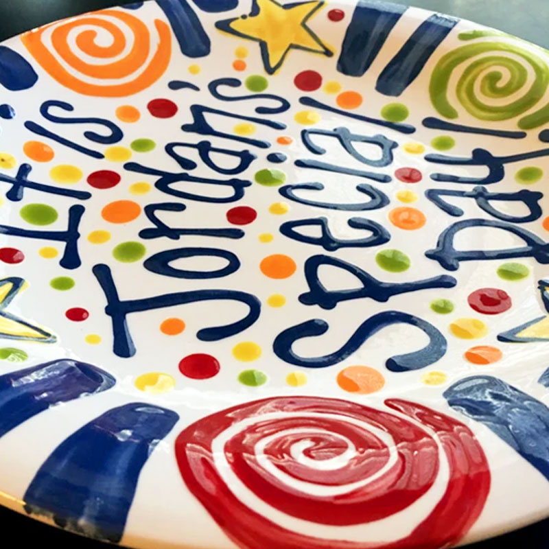 Brightly Painted Ceramic Special Day Plate