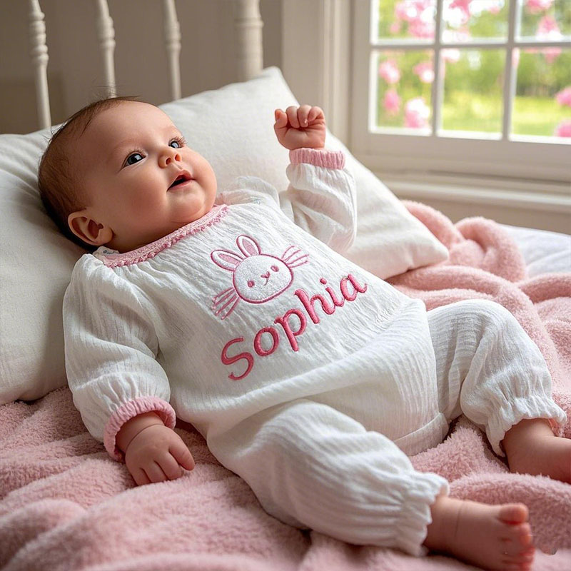 Bunny Embroidered Baby Easter Romper