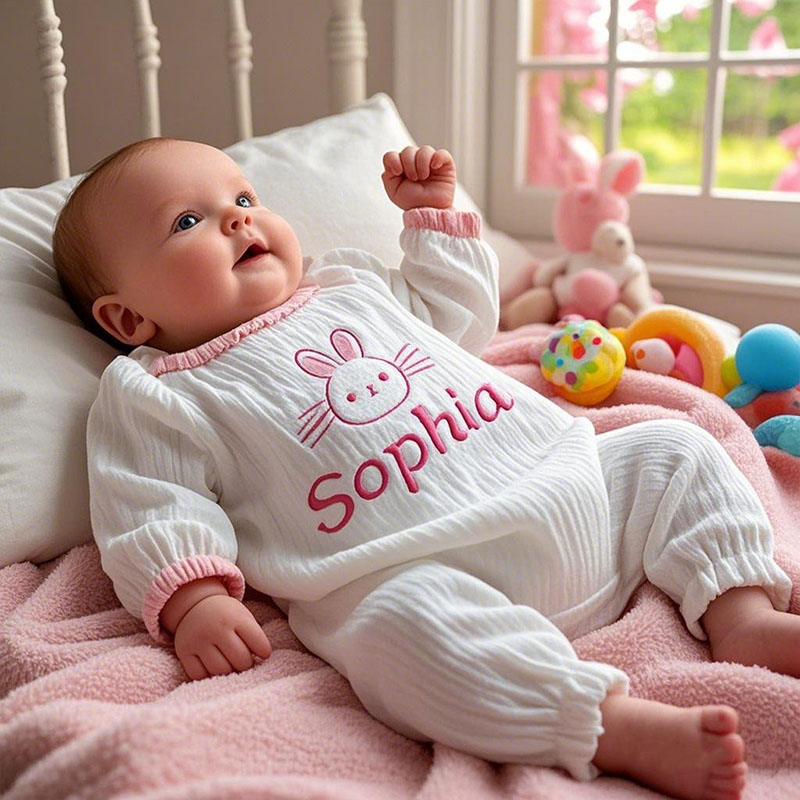 Bunny Embroidered Baby Easter Romper