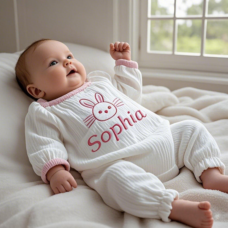 Bunny Embroidered Baby Easter Romper