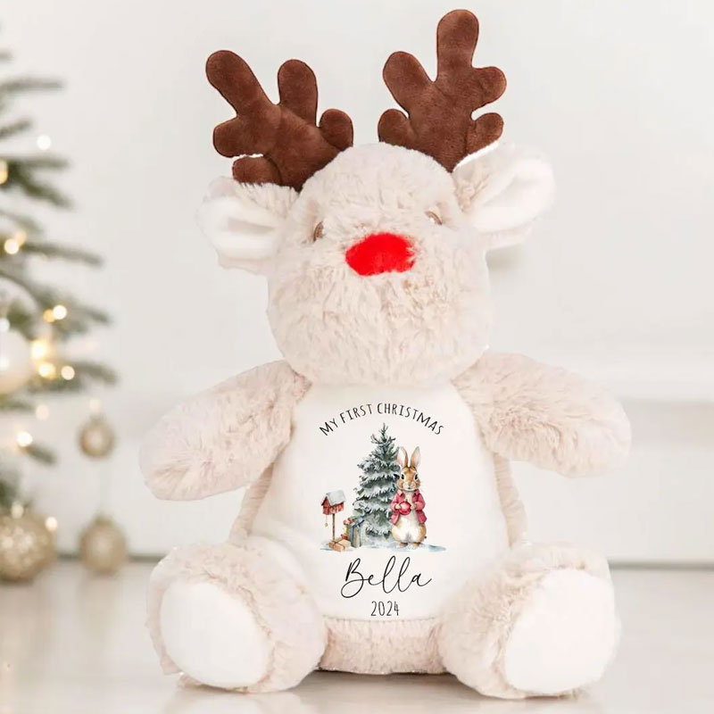 Personalised First Christmas Peter Bunny Baby Reindeer Toy