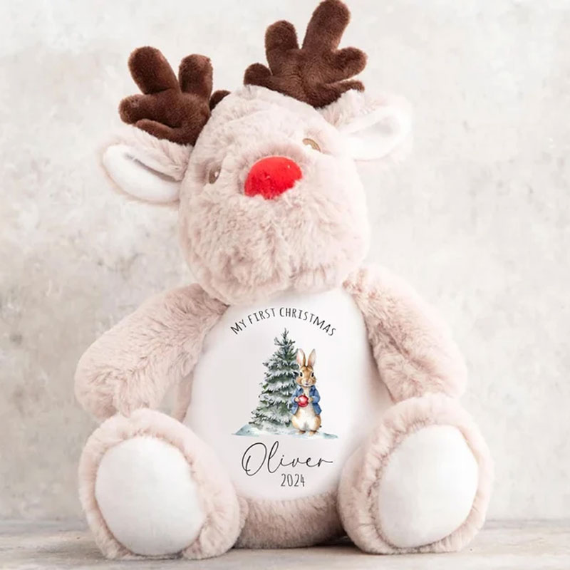 Personalised First Christmas Peter Bunny Baby Reindeer Toy