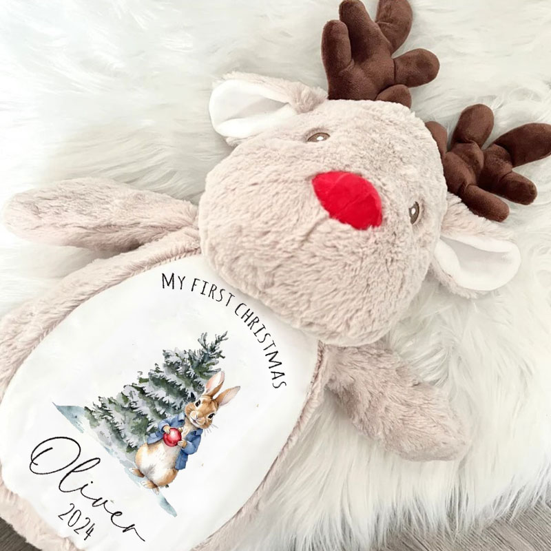 Personalised First Christmas Peter Bunny Baby Reindeer Toy