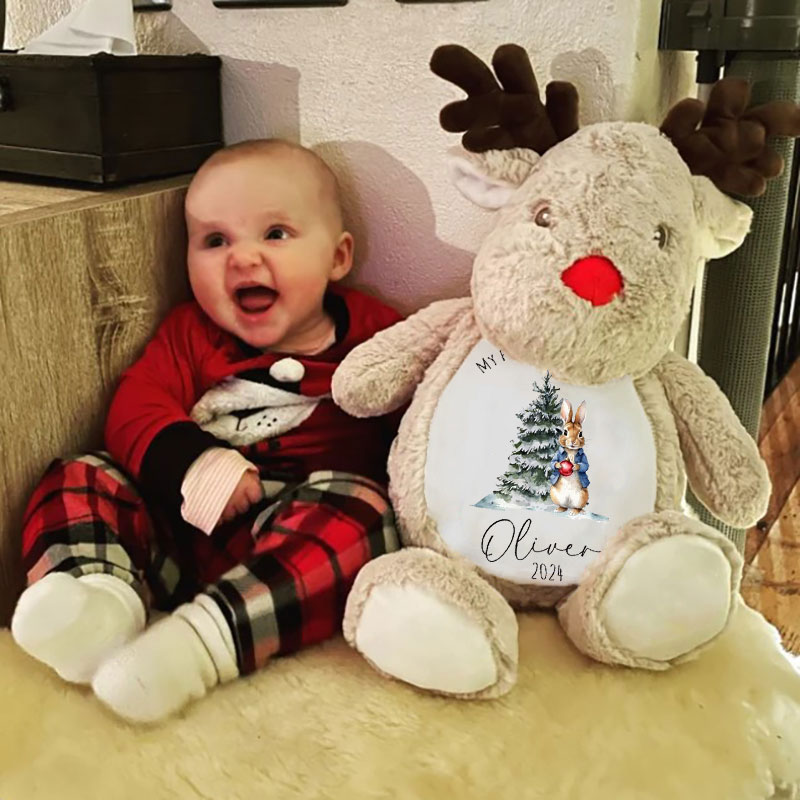 Personalised First Christmas Peter Bunny Baby Reindeer Toy